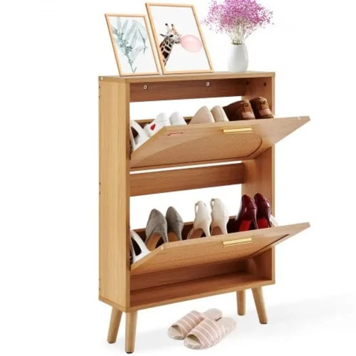 Shoe Cabinet with 2 Flip Drawers, Shoe Storage Cab - Image 1