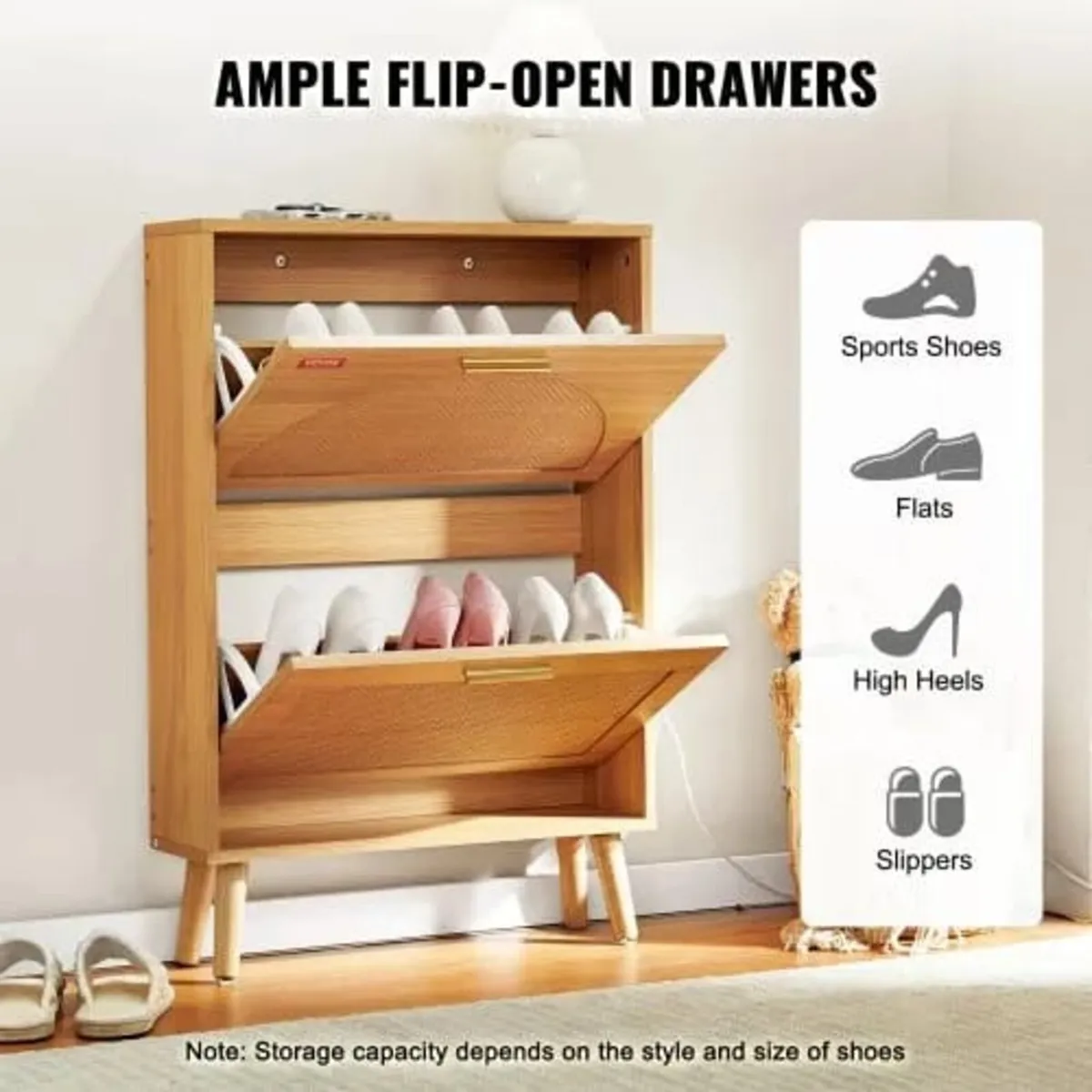 Shoe Cabinet with 2 Flip Drawers, Shoe Storage Cab - Image 3