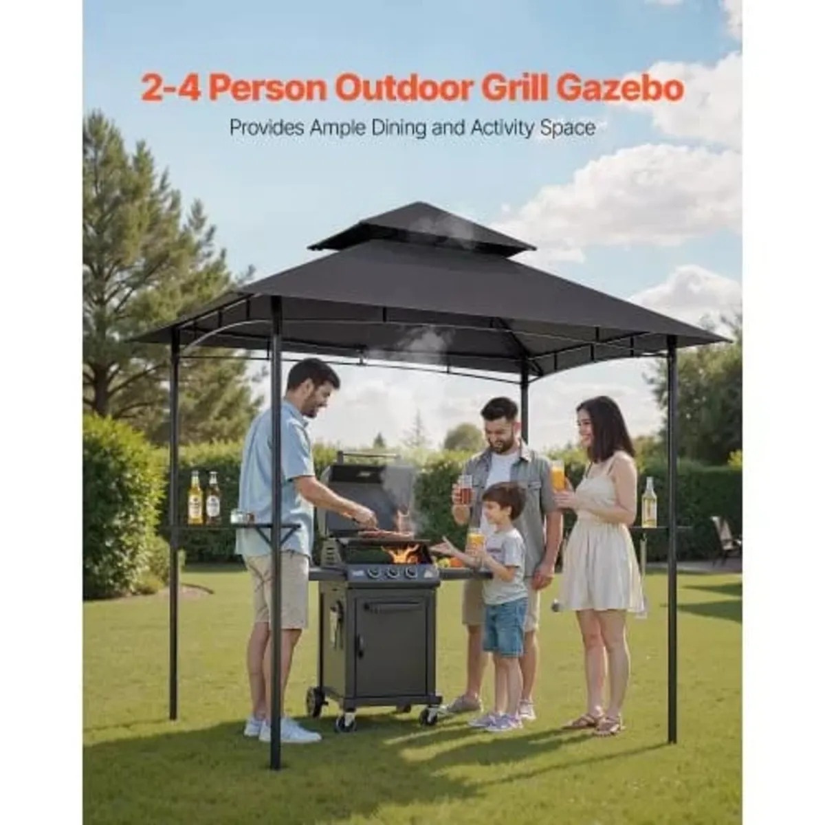 Grill Gazebo, 2.43 x 1.5 m Outdoor BBQ Gazebo with - Image 3