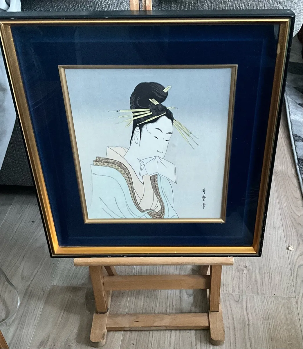 Rare Framed Japanese Print with Silver Background - Image 4