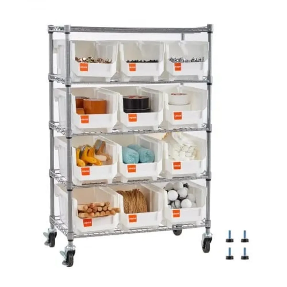 5-Tier Rolling Bin Storage Rack, 12 Organizer Bins - Image 1