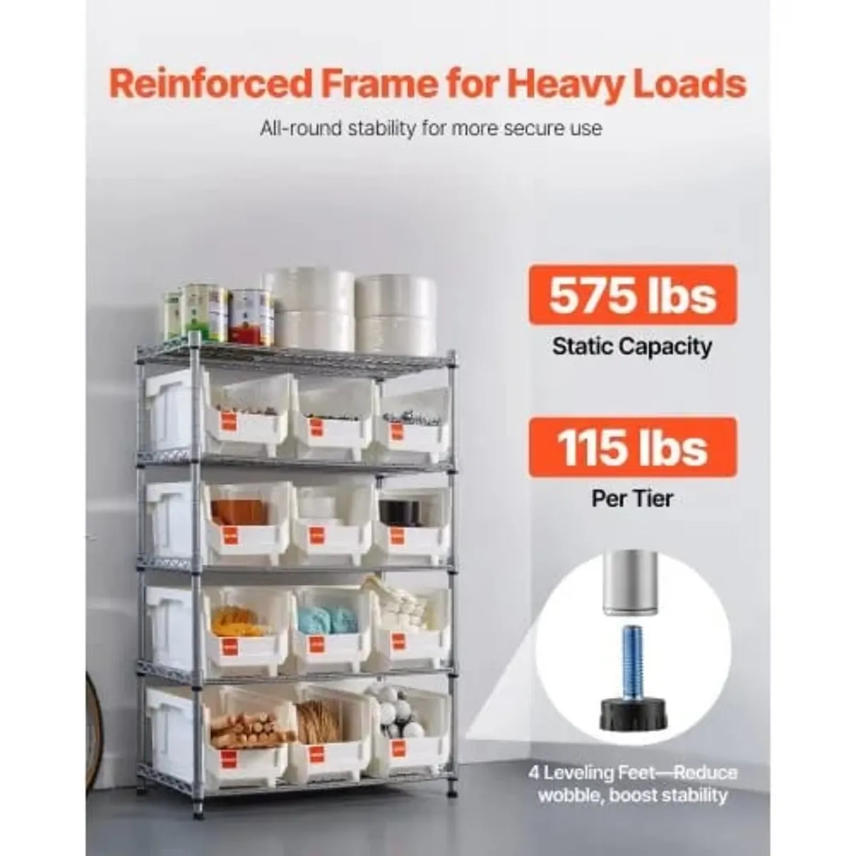 5-Tier Rolling Bin Storage Rack, 12 Organizer Bins - Image 2