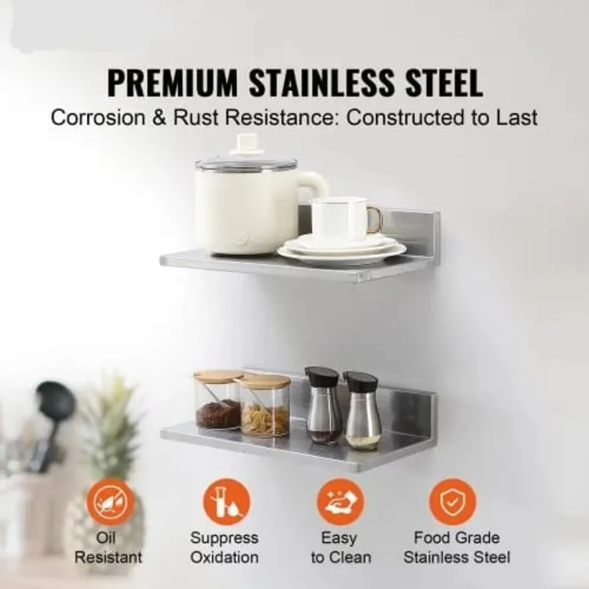 21.8 x 40.6 cm Stainless Steel Shelf, Wall Mounted - Image 4