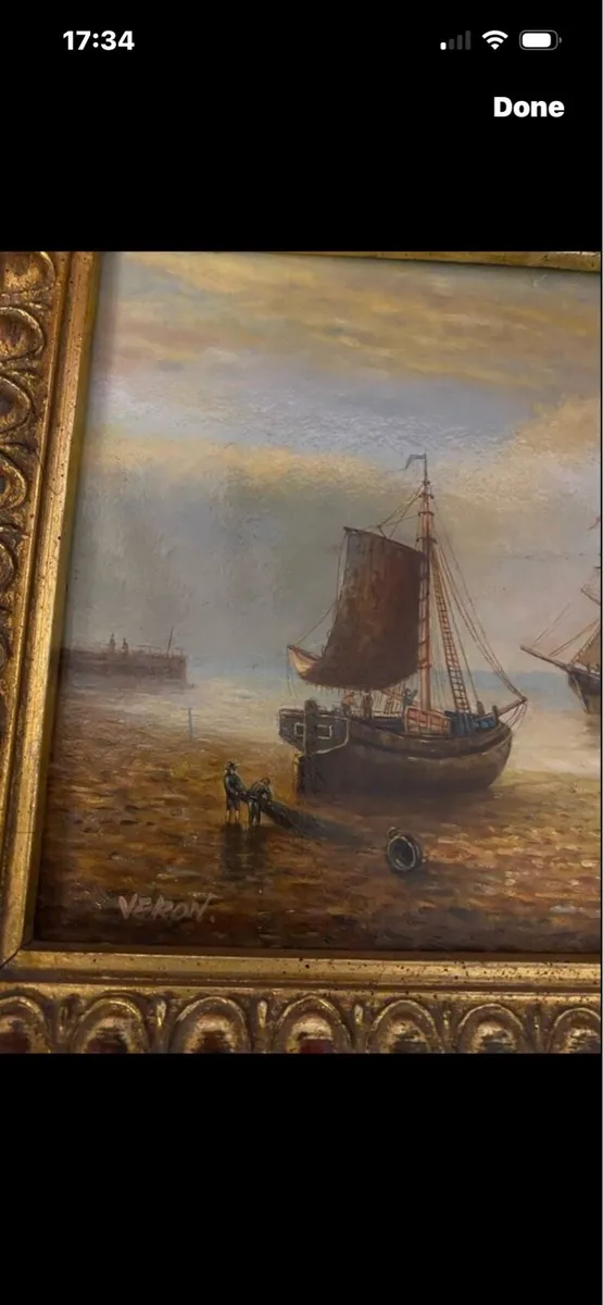 Vintage  Oil on Board Maritime Painting - Image 4