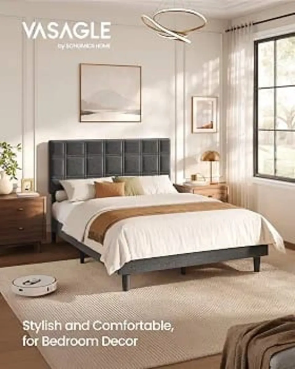 Double Bed Frame, Upholstered Bed with Adjustable - Image 2