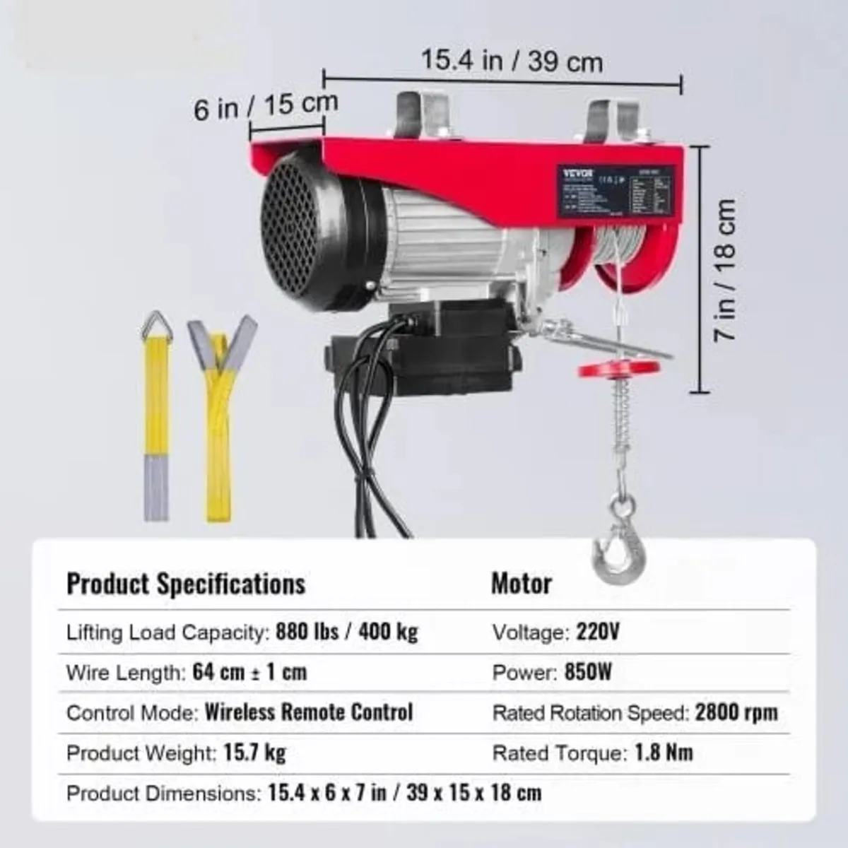 Electric Hoist, 399.2 kg Lifting Capacity, 850W 22 - Image 3