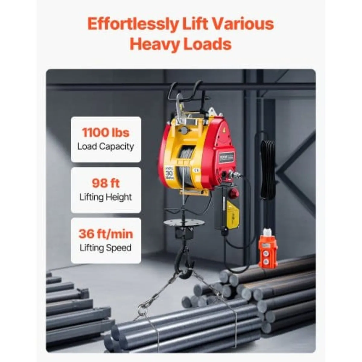 2-in-1 Electric Hoist Winch, 1100 lbs Capacity, 18 - Image 2