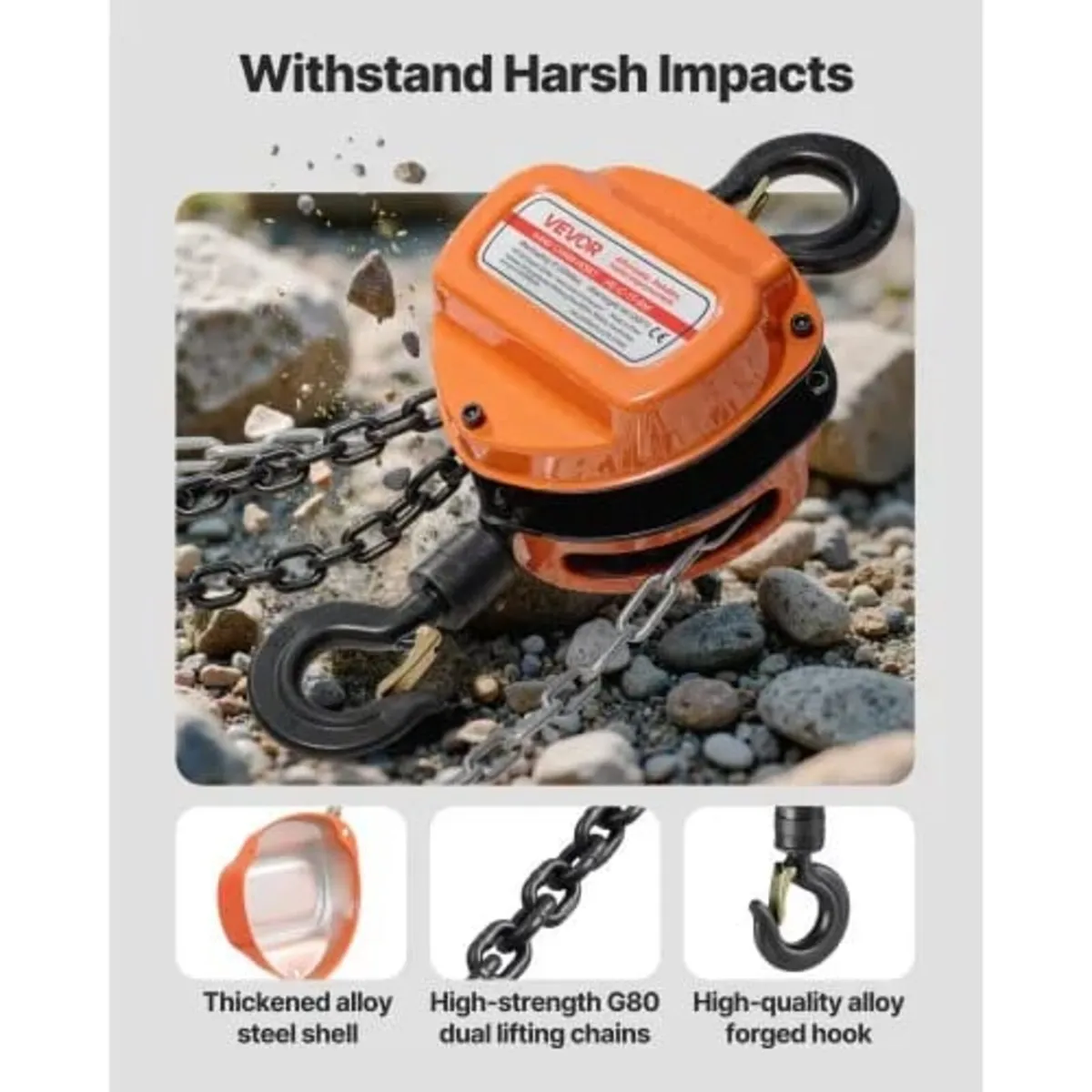Hand Chain Hoist, 1 Ton Capacity, Manual Chain Blo - Image 2