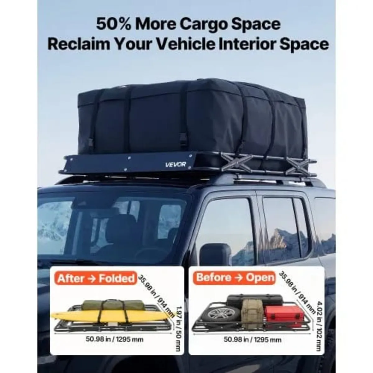 Roof Rack Cargo Basket, 1295 x 914 x 102 mm, Heavy - Image 4