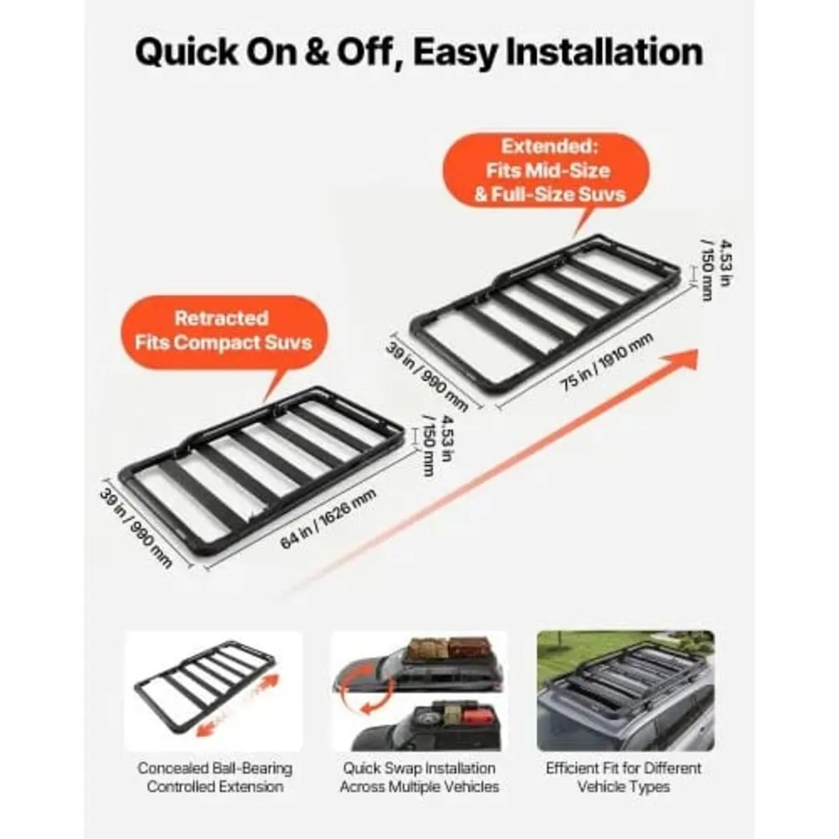 Roof Rack Cargo Basket, 1626 x 990 x 115 mm, Heavy - Image 3