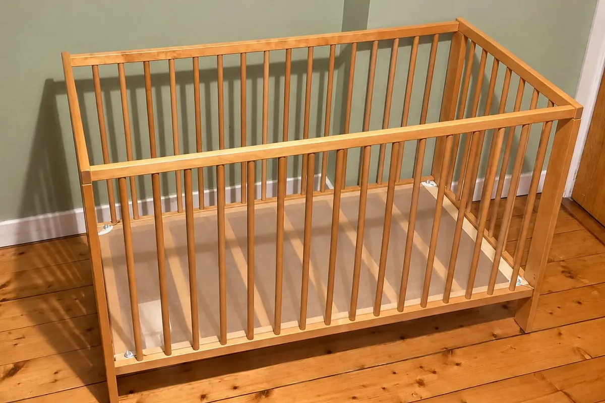Large Wooden Baby Cot – Natural Wood - Image 1