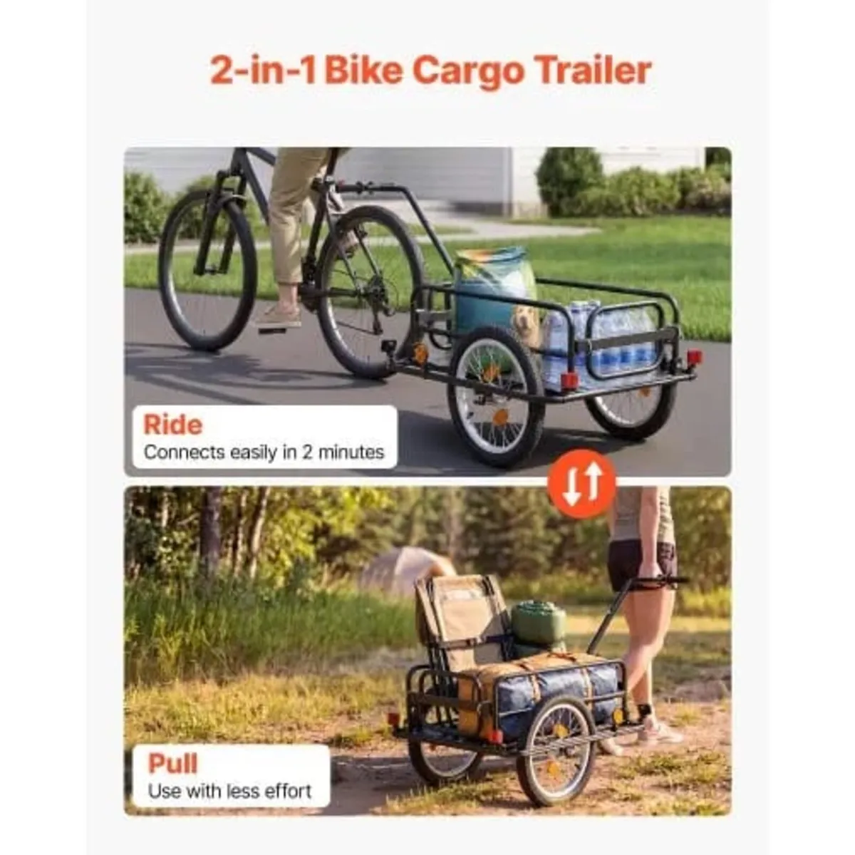 Bike Cargo Trailer 40 kg Load 2-in-1 Pushcart Fold - Image 3