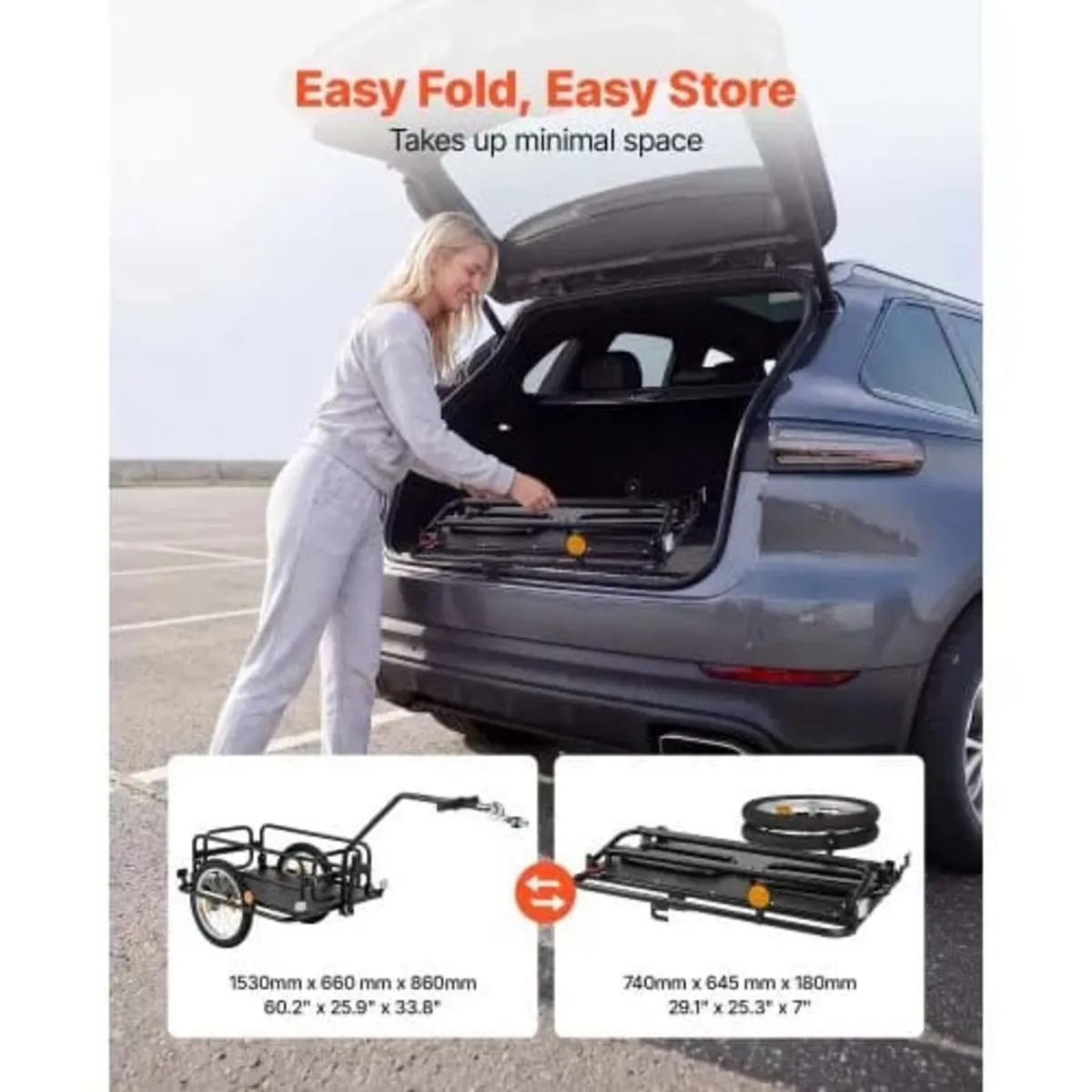 Bike Cargo Trailer 40 kg Load 2-in-1 Pushcart Fold - Image 4