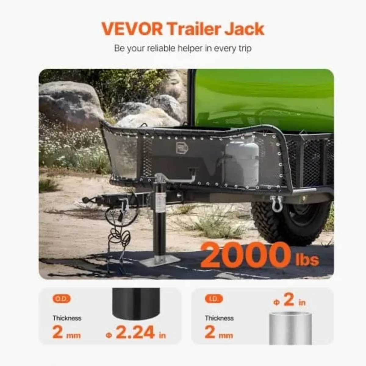 Trailer Jack, 2000 lbs Dynamic Load Capacity, Weld - Image 3