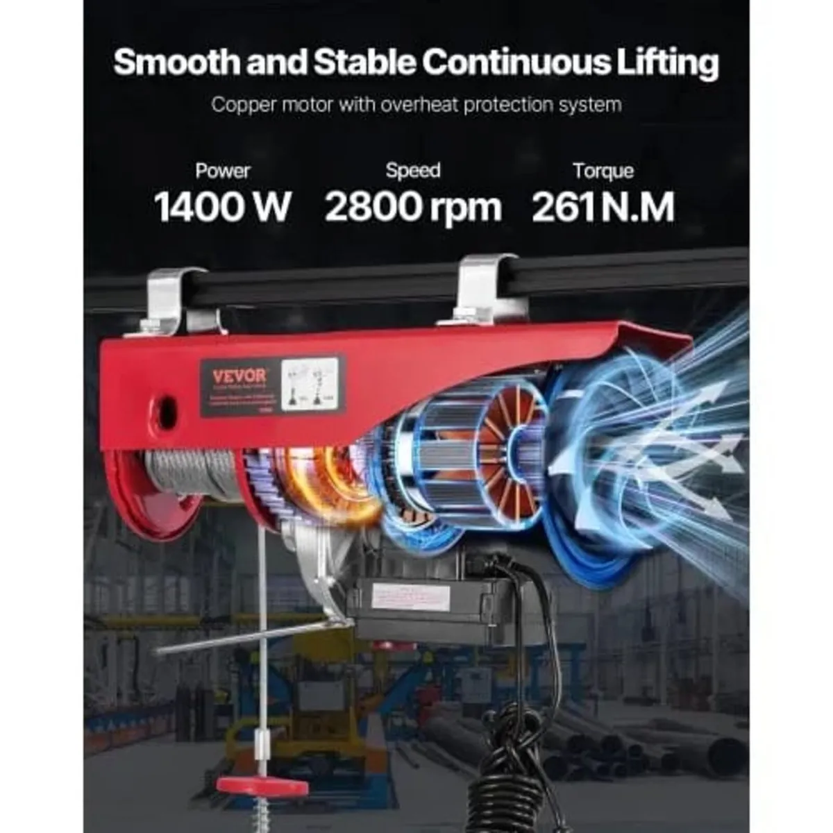 Electric Hoist Crane Winch 997.9 kg 9997.4 cm Wire - Image 2