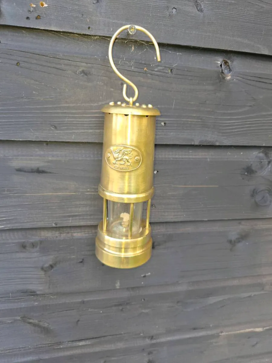 Old Welsh brass miners lamp - Image 1
