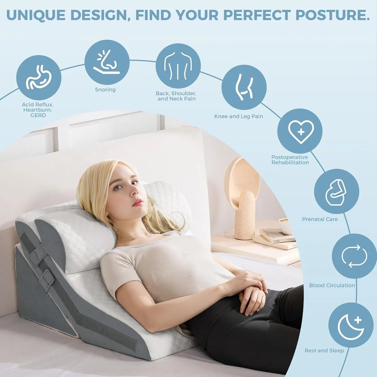 3-In-1 Orthopaedic Bed Wedge Pillow Set Memory - Image 2