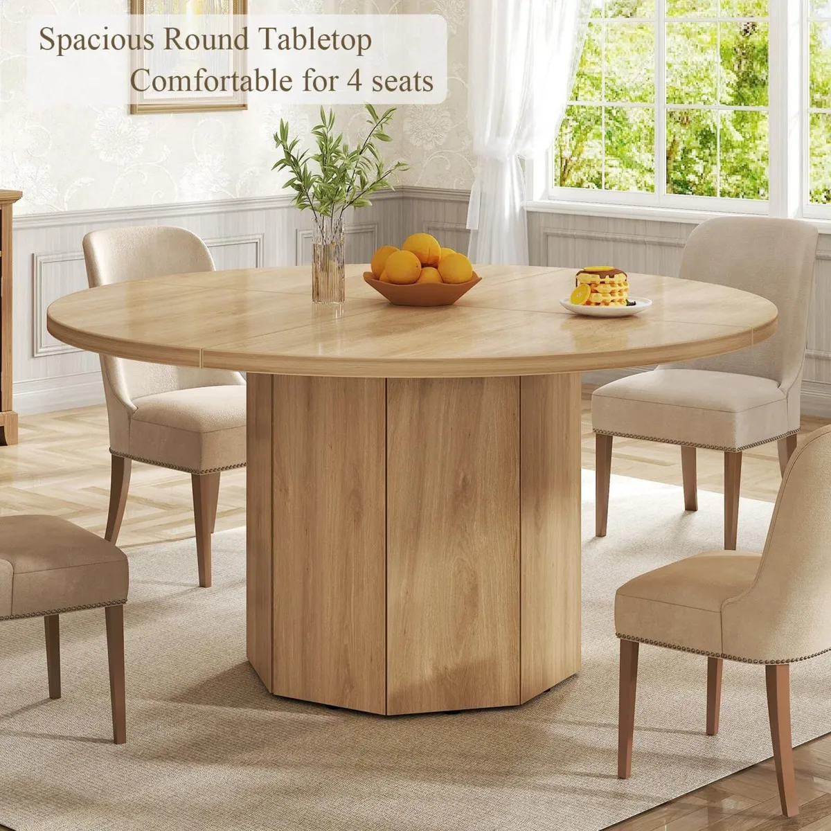 Wooden Round Dining Table for 4 Modern Farmhouse - Image 3