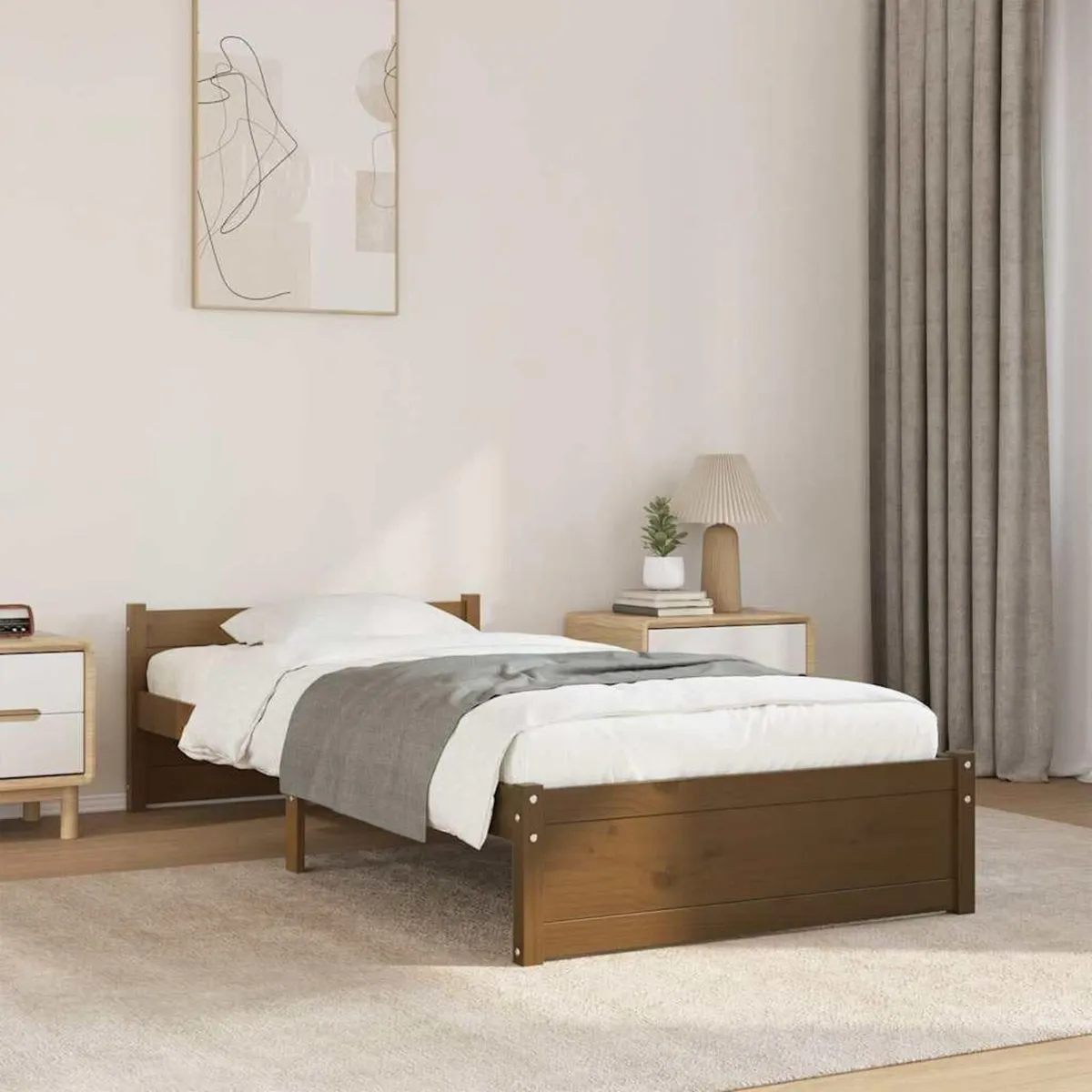 Solid Pinewood Bed Frame Wooden Bedstead - Image 1
