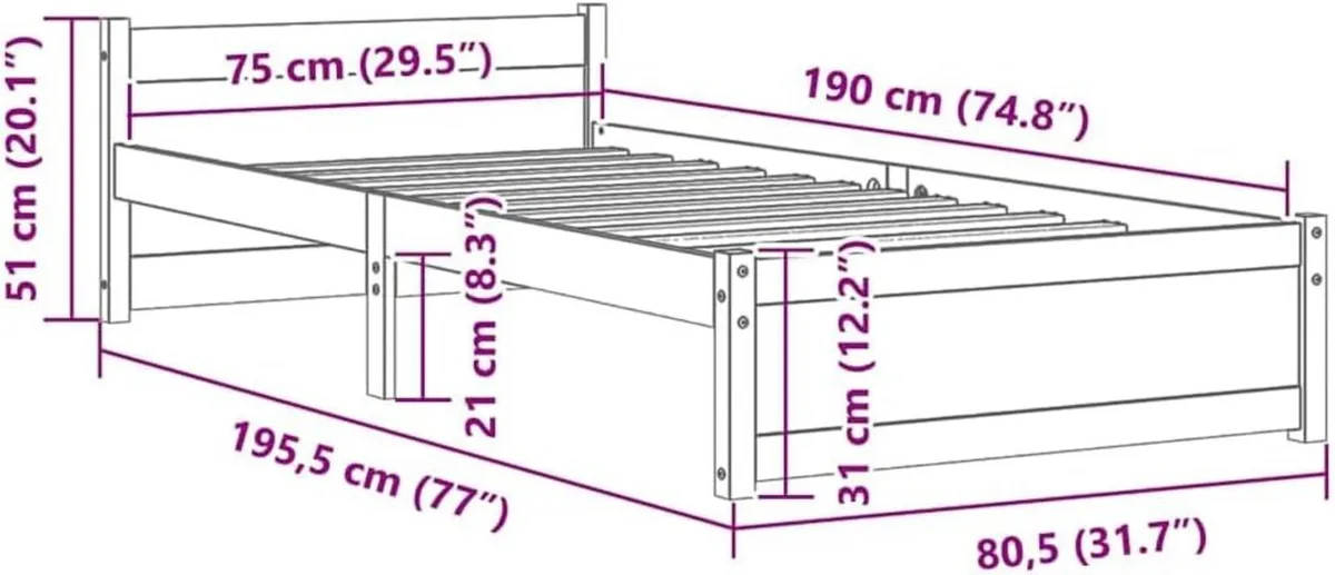 Solid Pinewood Bed Frame Wooden Bedstead - Image 2