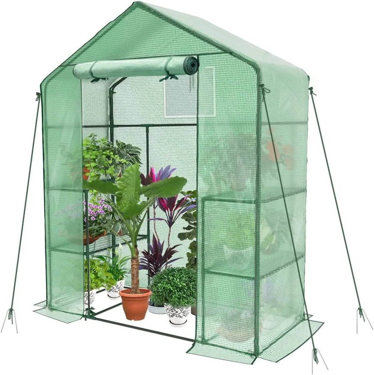 Walk-In Foil Greenhouse 4 Shelves 143x73x195cm - Image 3