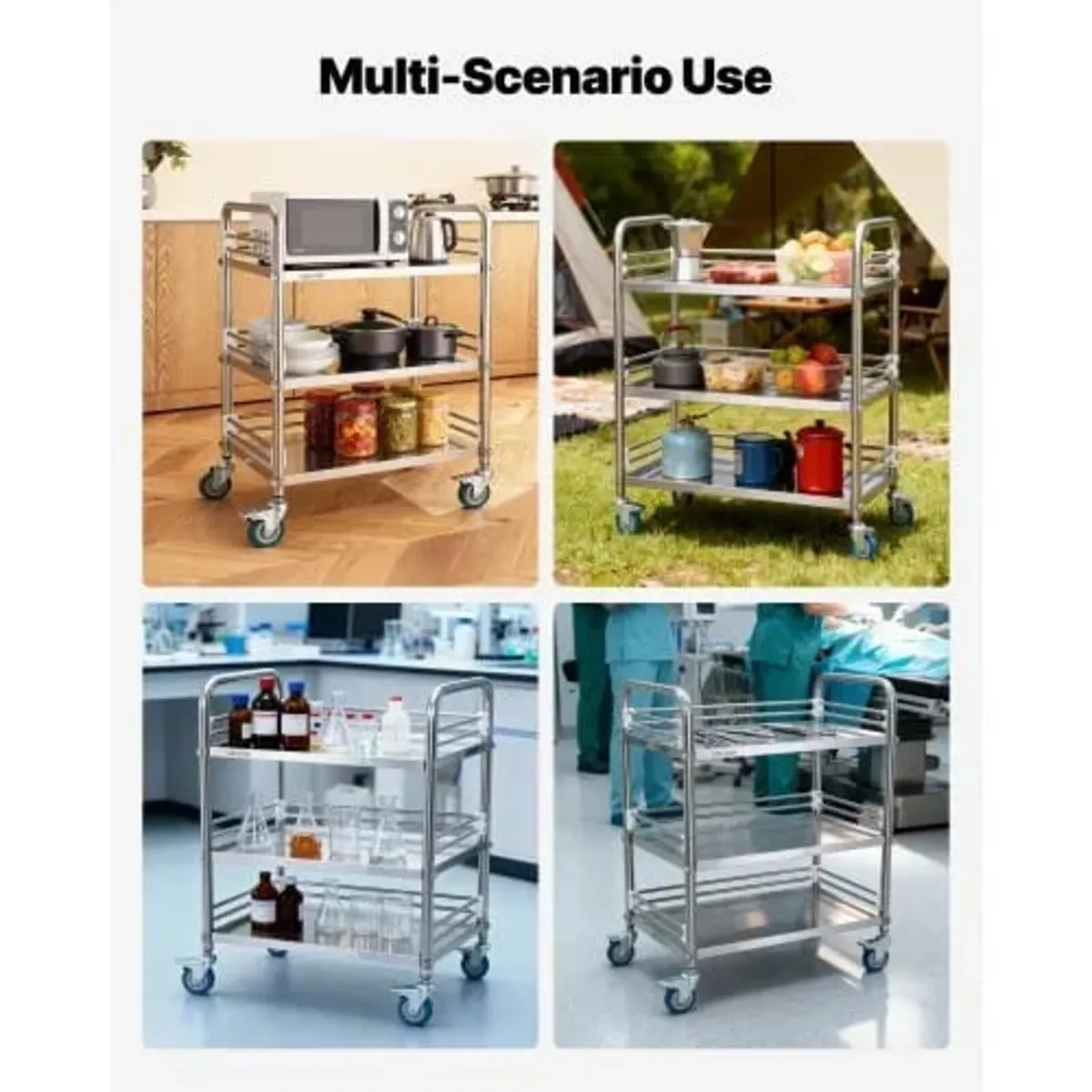 Stainless Steel Cart, 3-Tier Rolling Lab Utility C - Image 4