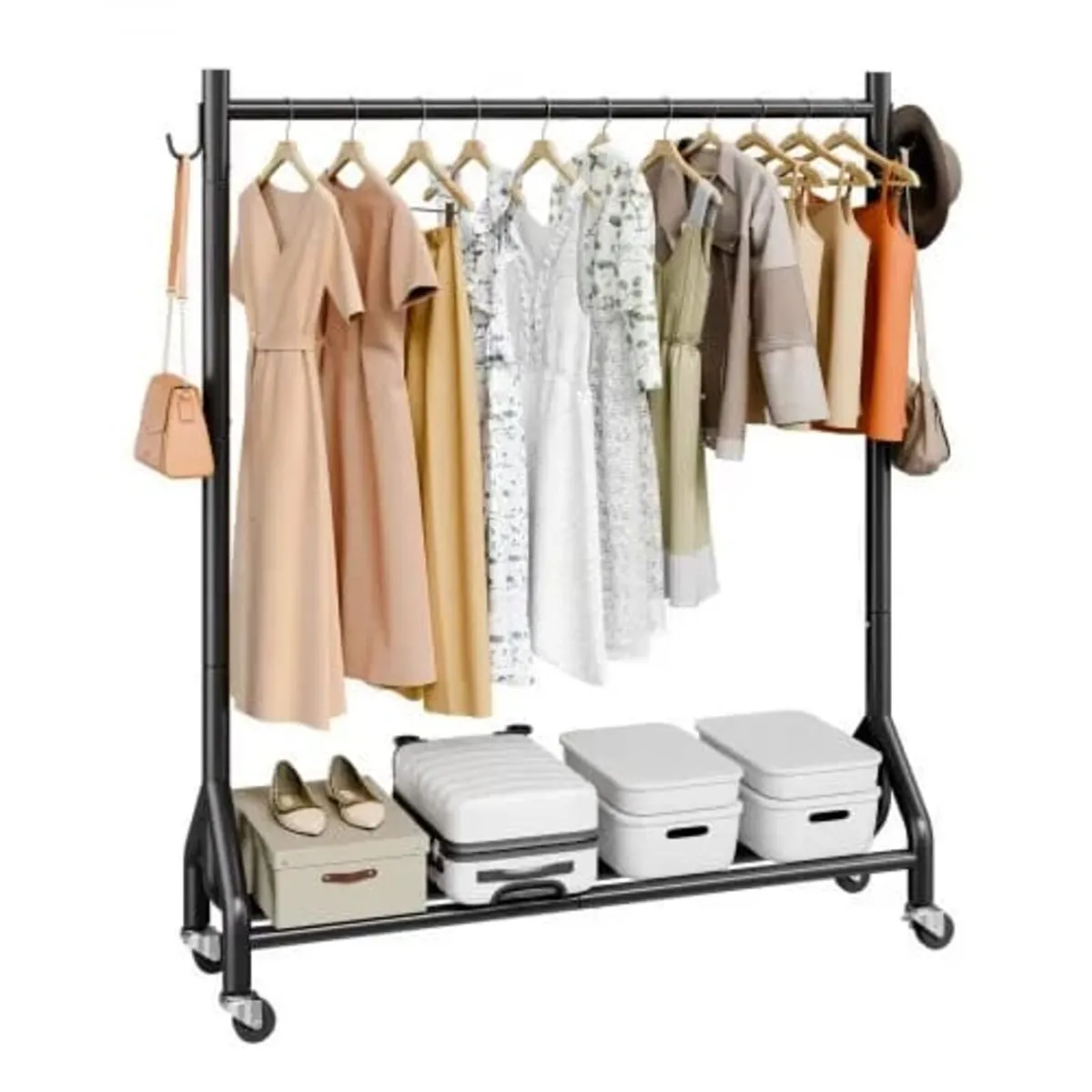 Clothes Rack, Rolling Clothing Garment Rack with H - Image 1