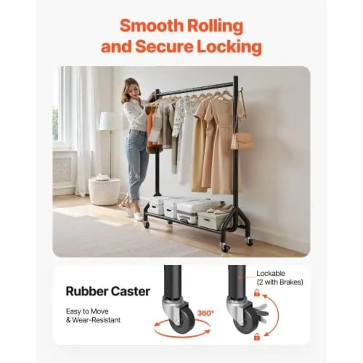 Clothes Rack, Rolling Clothing Garment Rack with H - Image 2