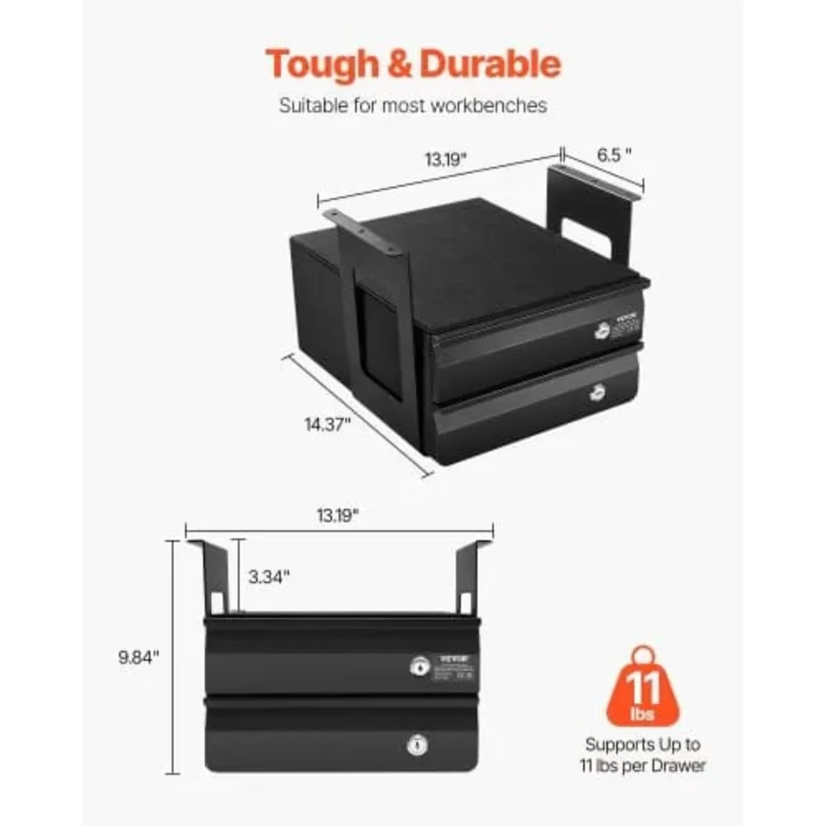 13" Wide Under Desk Drawer Slide Out, Under Table - Image 2