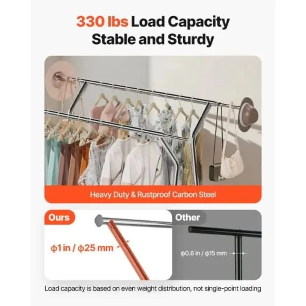 Clothes Rack, Rolling Clothing Garment Rack with 2 - Image 4