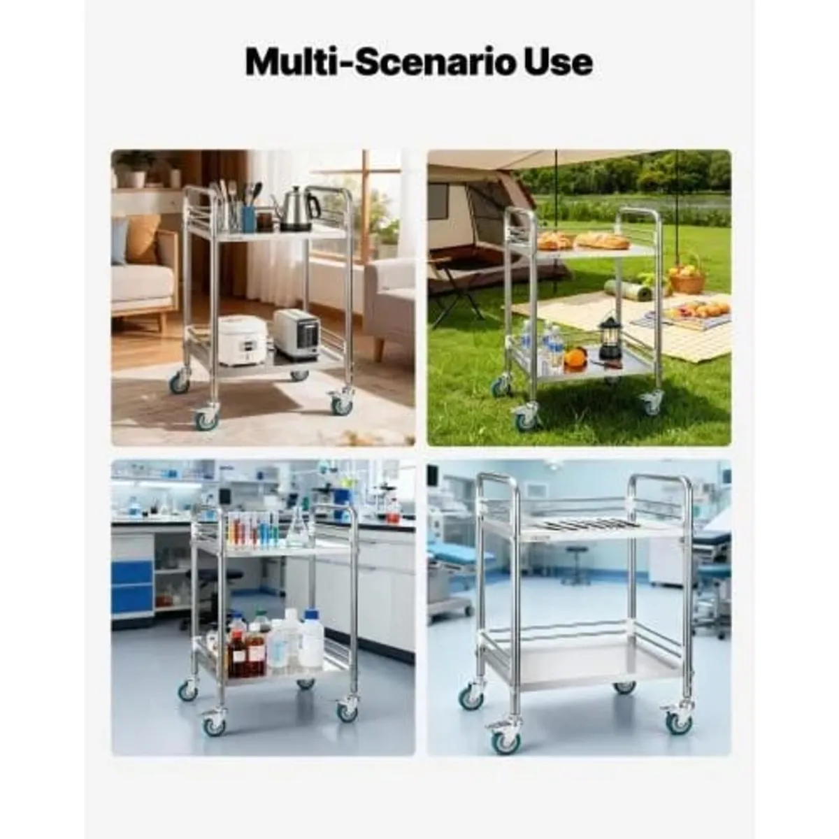 Stainless Steel Cart, 2-Tier Rolling Lab Utility C - Image 4