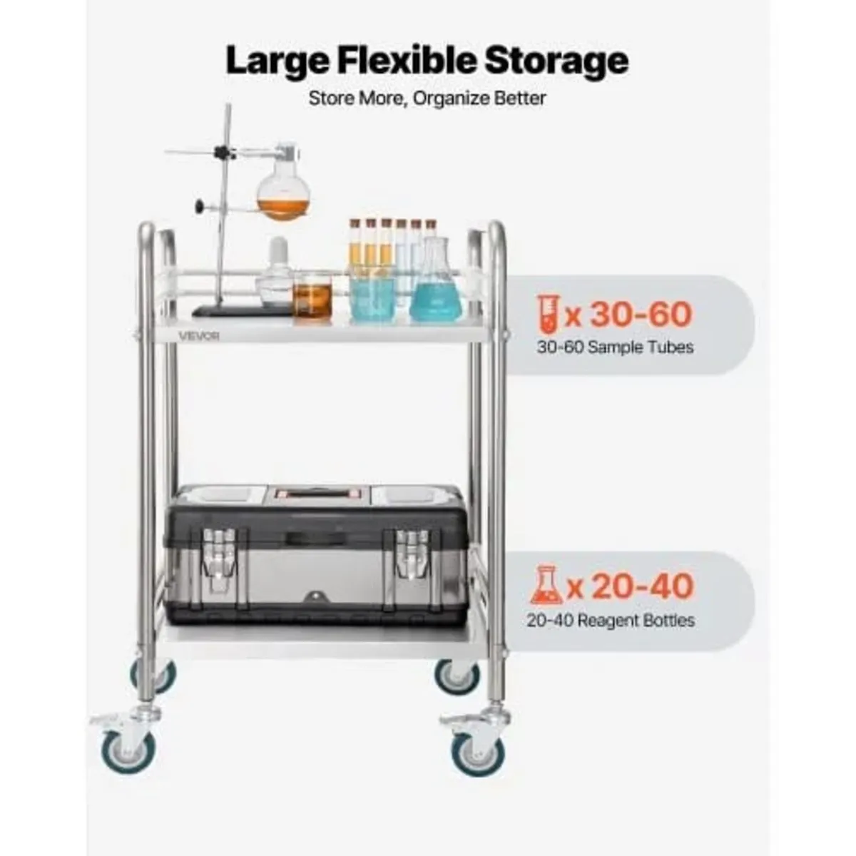 Stainless Steel Cart, 2-Tier Rolling Lab Utility C - Image 2