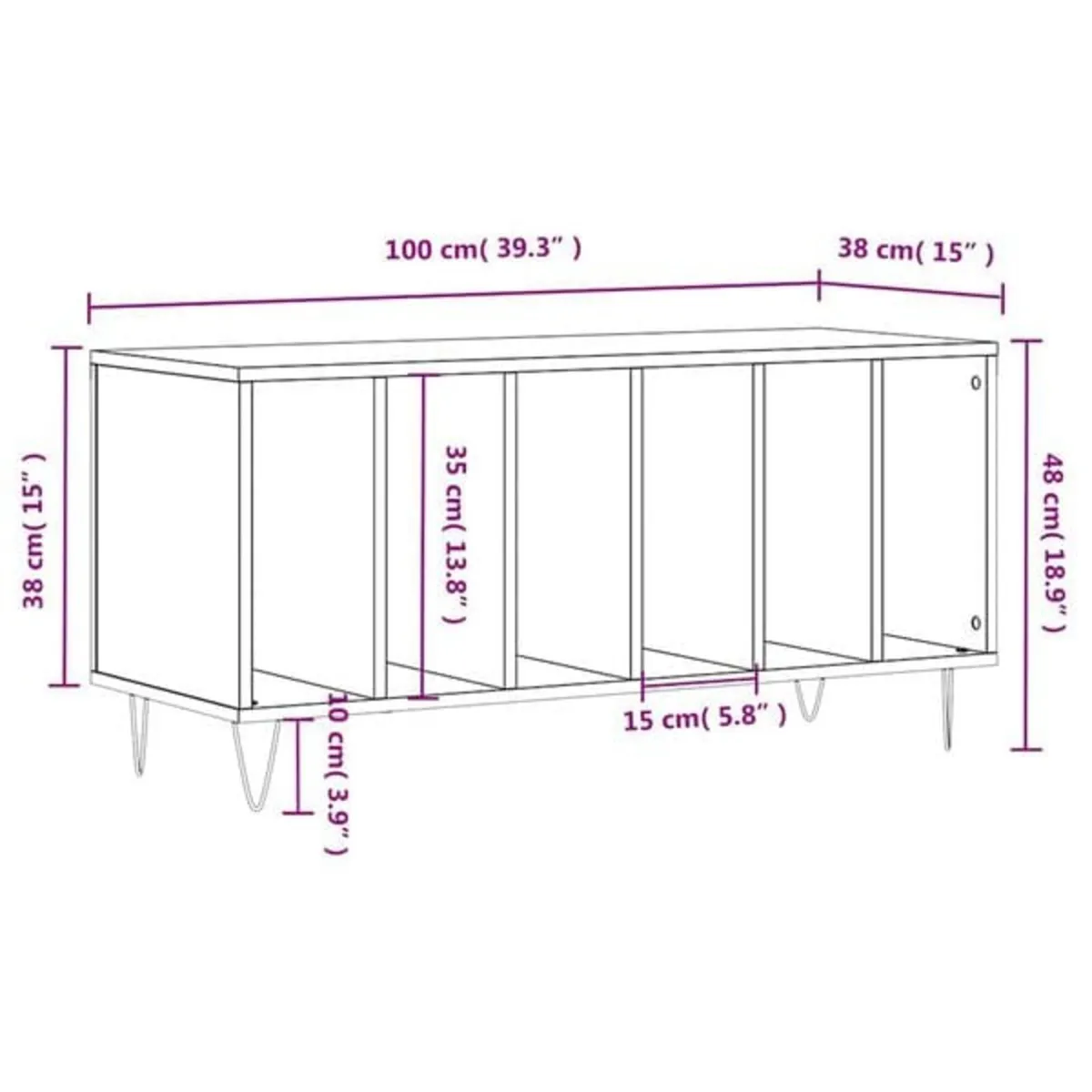 Record Cabinet Black 100x38x48 cm Engineered Wood - Image 4