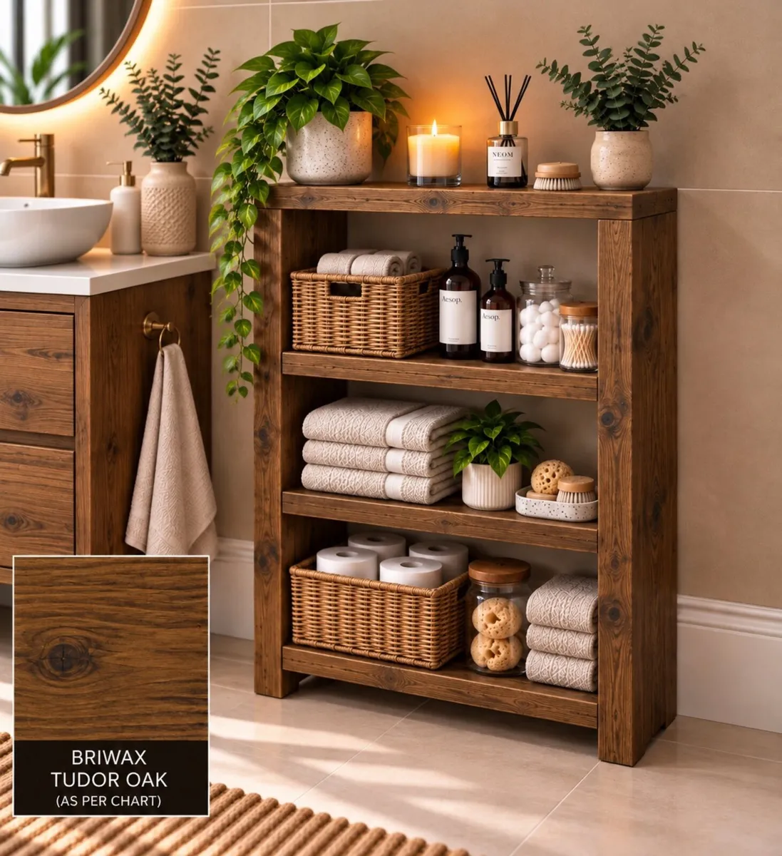 Handmade Tudor Oak Finish Bathroom Unit - Image 1
