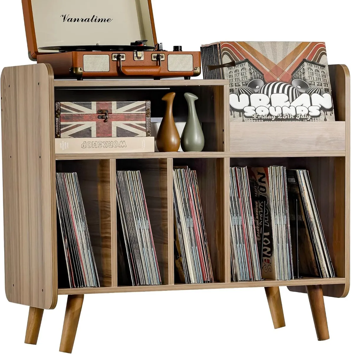 Record Player Stand Large Table Cabinet with Open - Image 1