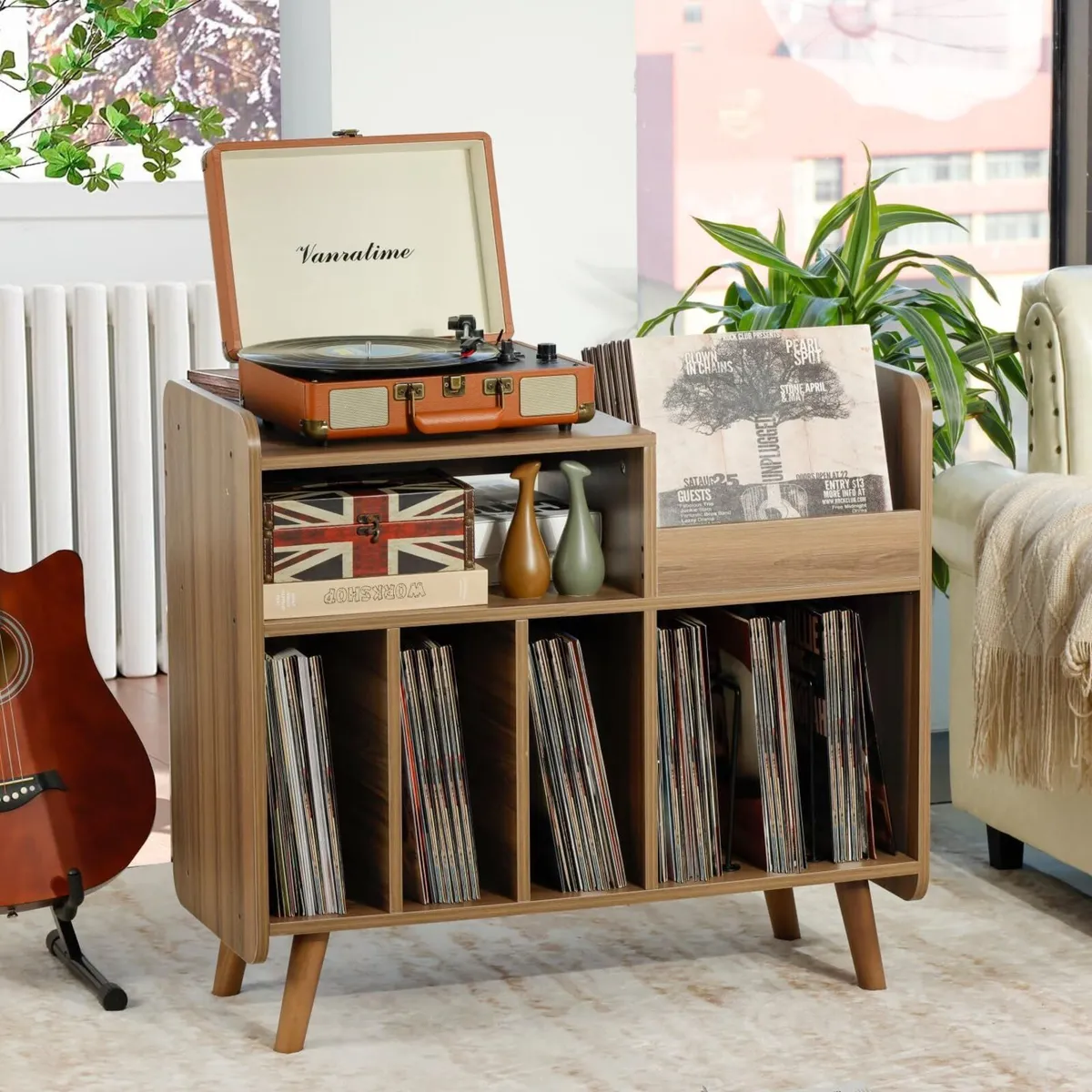 Record Player Stand Large Table Cabinet with Open - Image 2