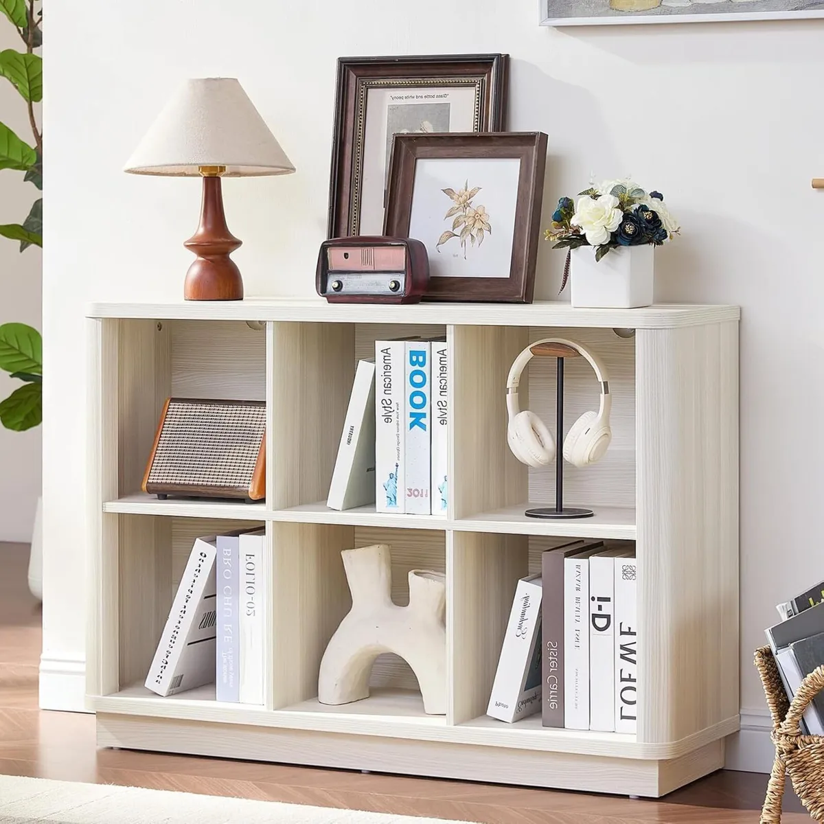 6 Cube Storage Bookcase 40" Wide Wooden Book - Image 1