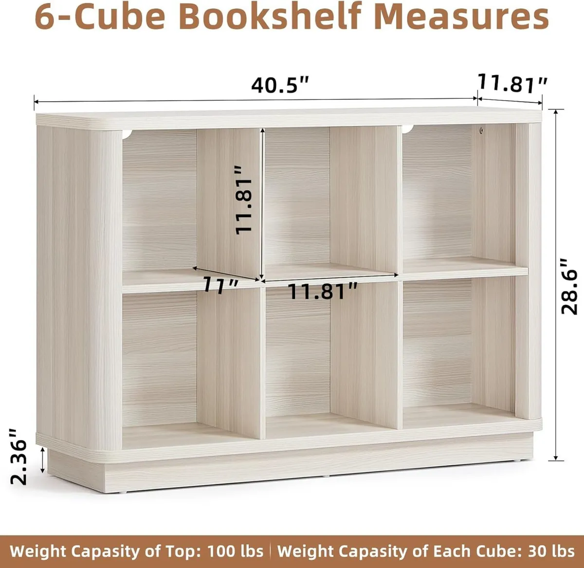 6 Cube Storage Bookcase 40" Wide Wooden Book - Image 2