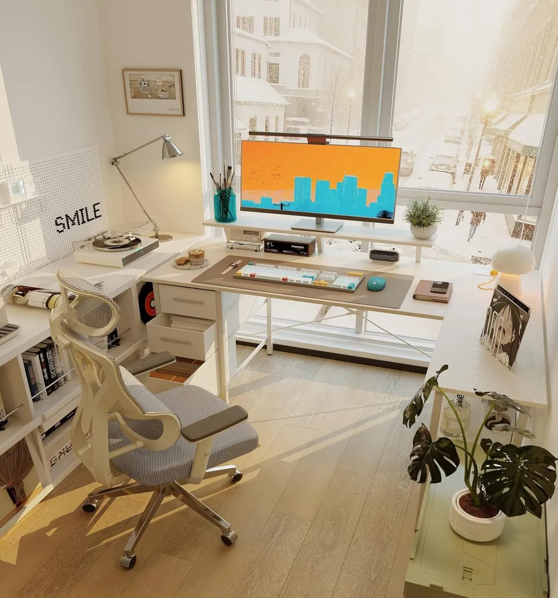 Corner Computer Desk with Drawers 120x80CM - Image 2