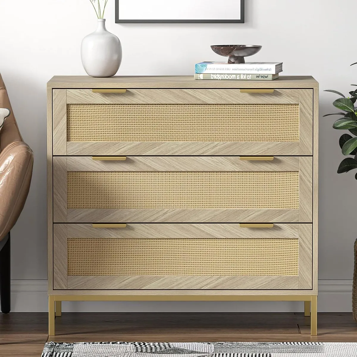 Rattan Bedroom Dresser Chest of Drawers Wood - Image 1