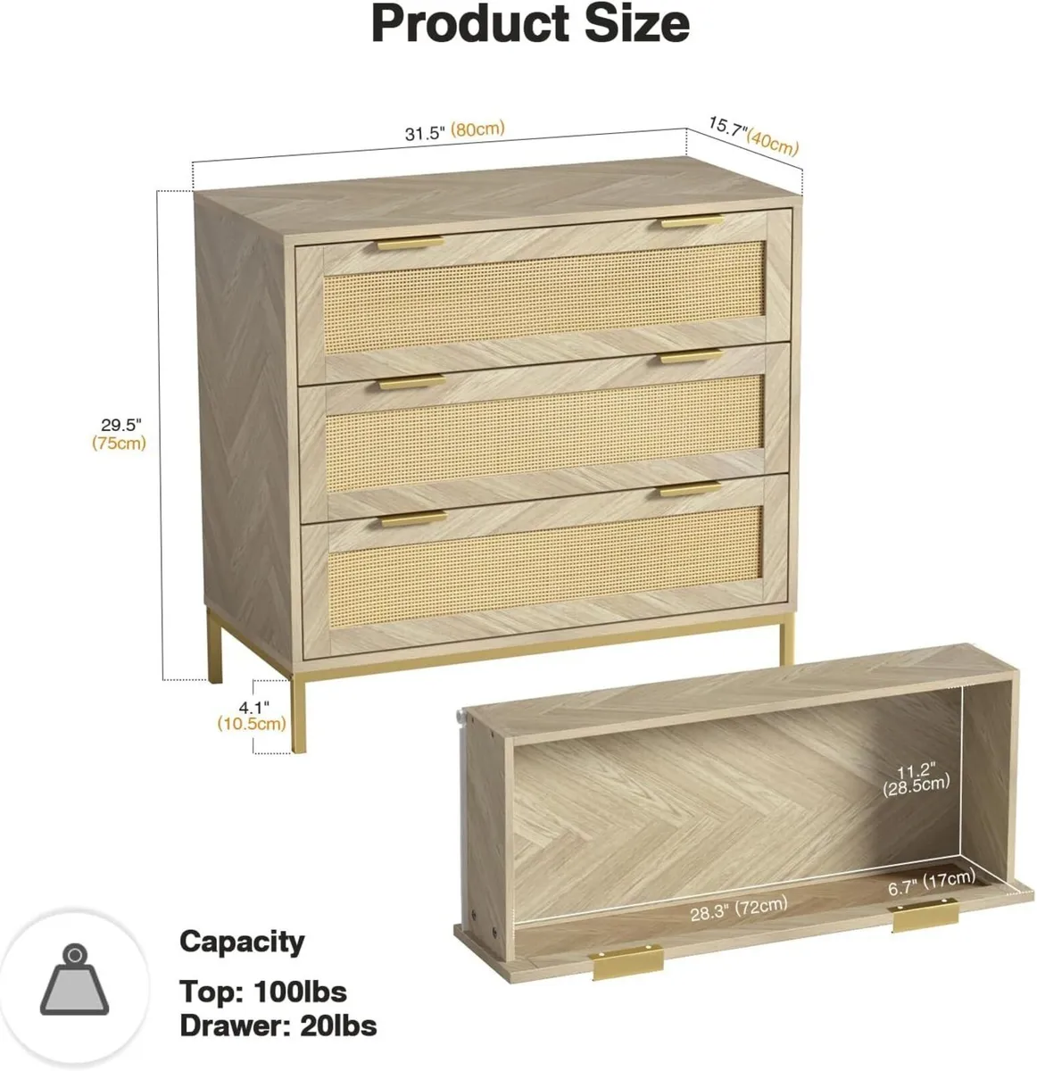 Rattan Bedroom Dresser Chest of Drawers Wood - Image 2