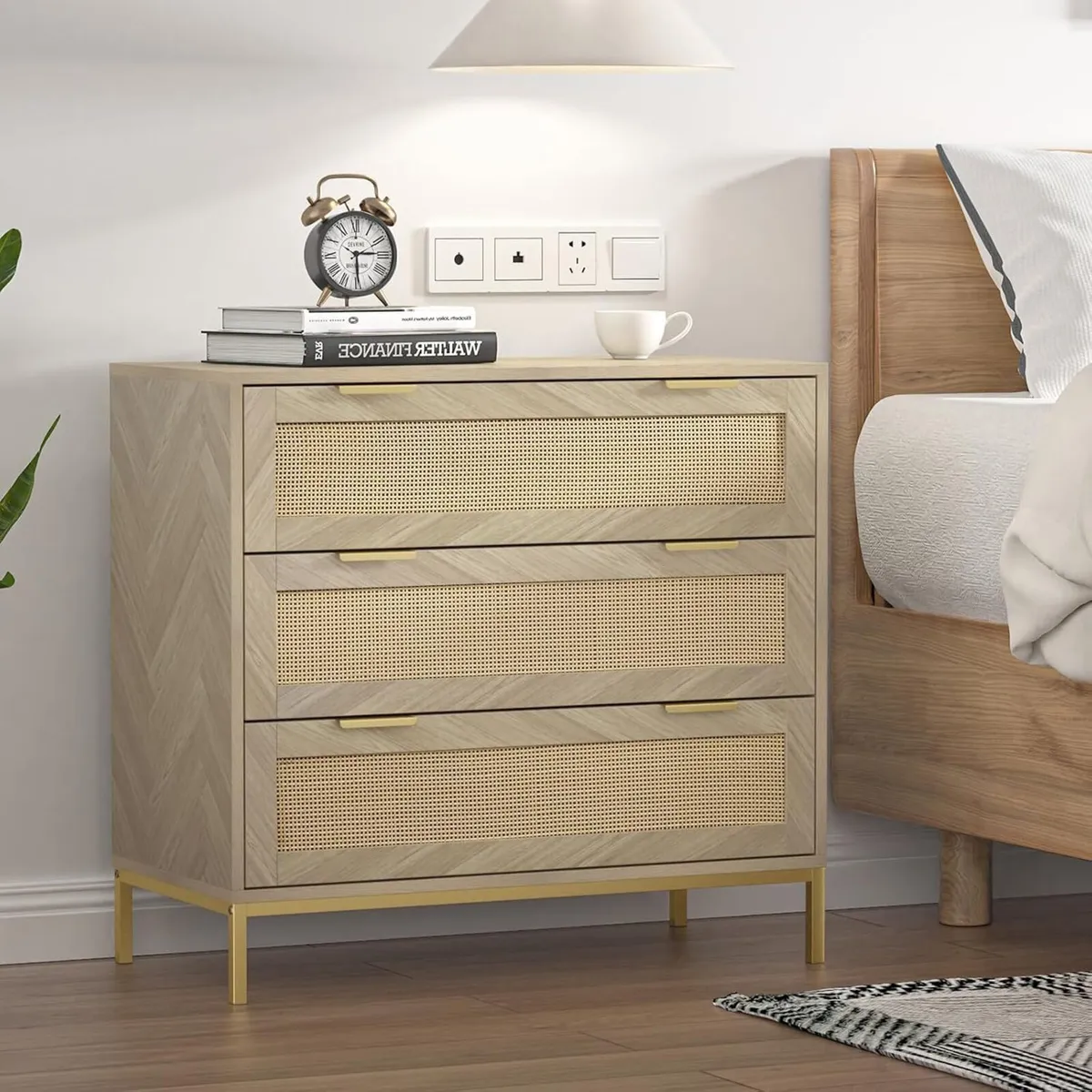 Rattan Bedroom Dresser Chest of Drawers Wood - Image 3