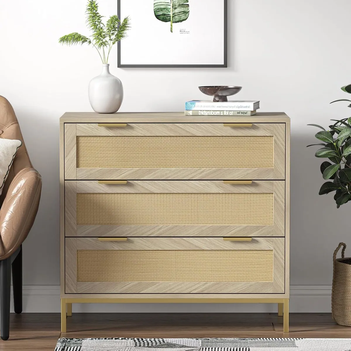 Rattan Bedroom Dresser Chest of Drawers Wood - Image 4