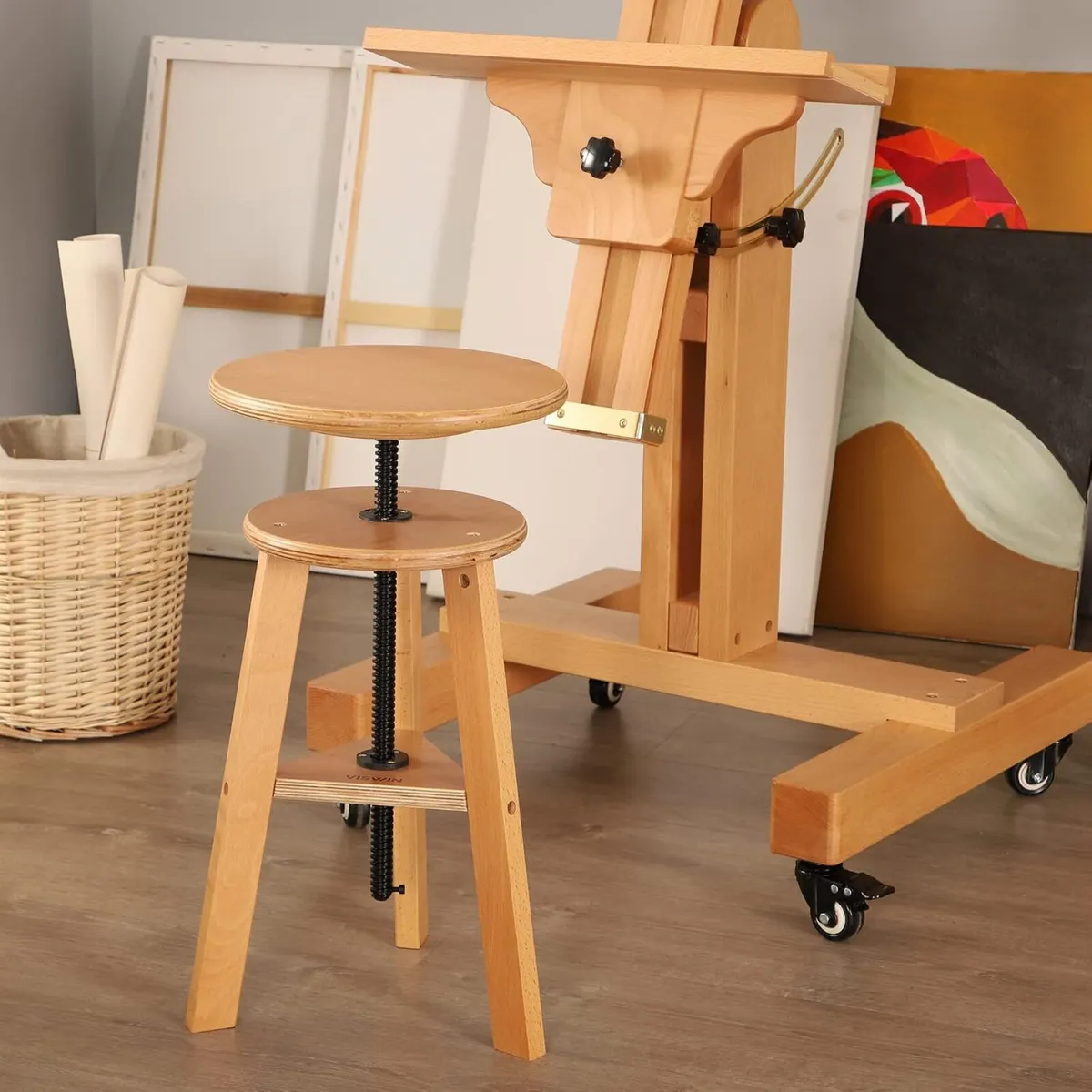 Wooden Drafting Stool 19-26" Adjustable Height - Image 2