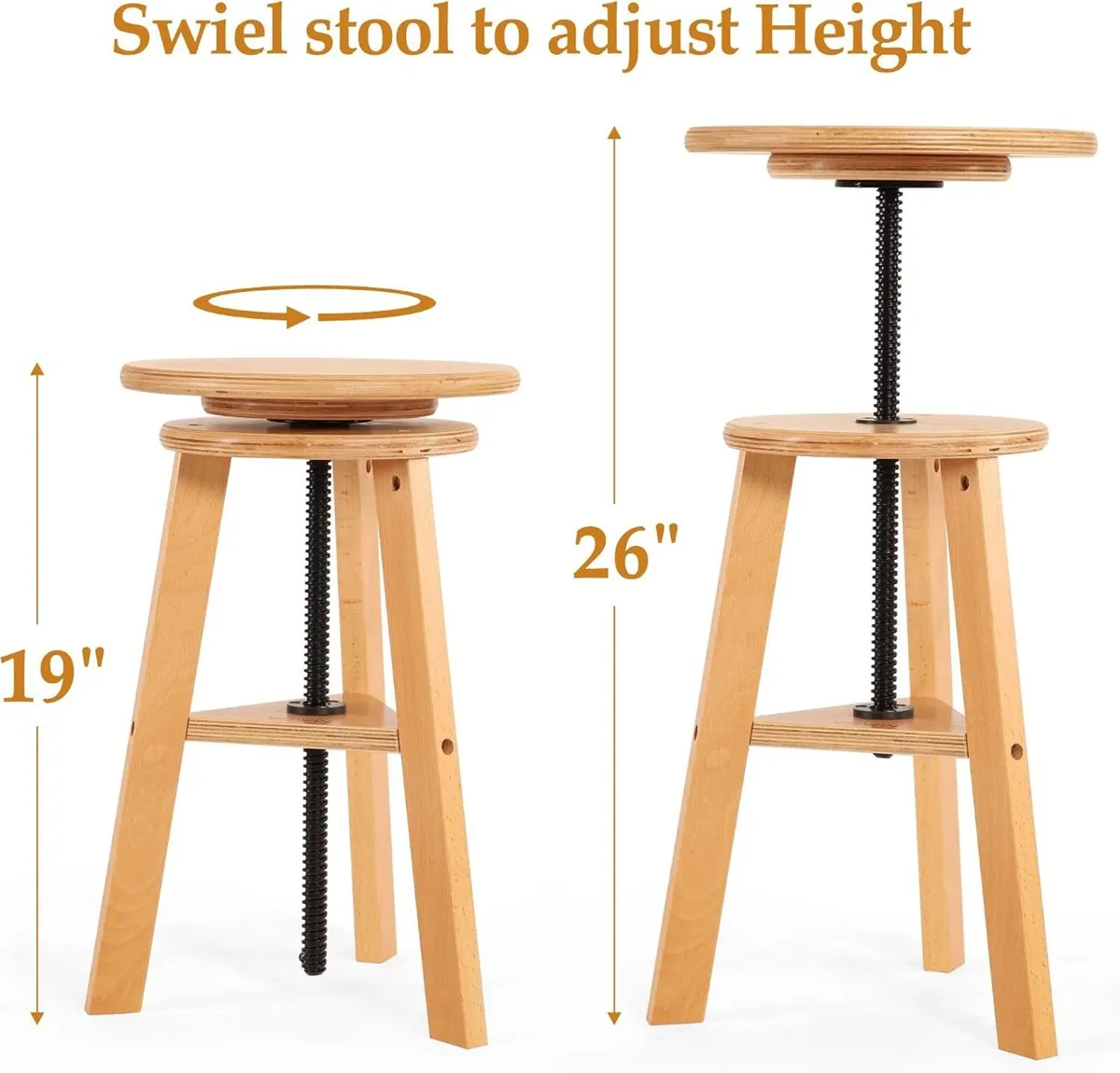 Wooden Drafting Stool 19-26" Adjustable Height - Image 3