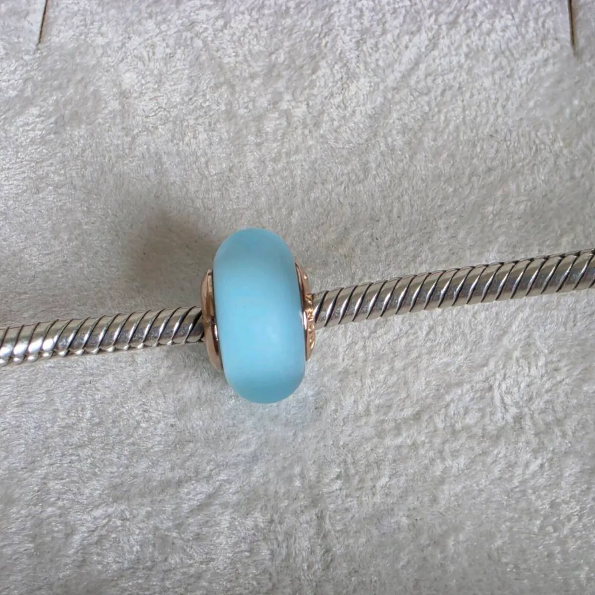 Pandora mate  blue  glass charm with rose gold - Image 2