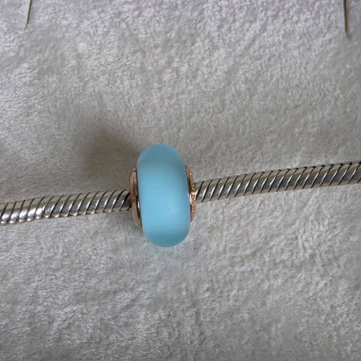 Pandora mate  blue  glass charm with rose gold - Image 3