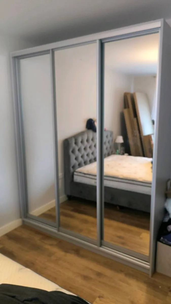 Sliding 3 Door Wardrobe Colour Grey - Image 1