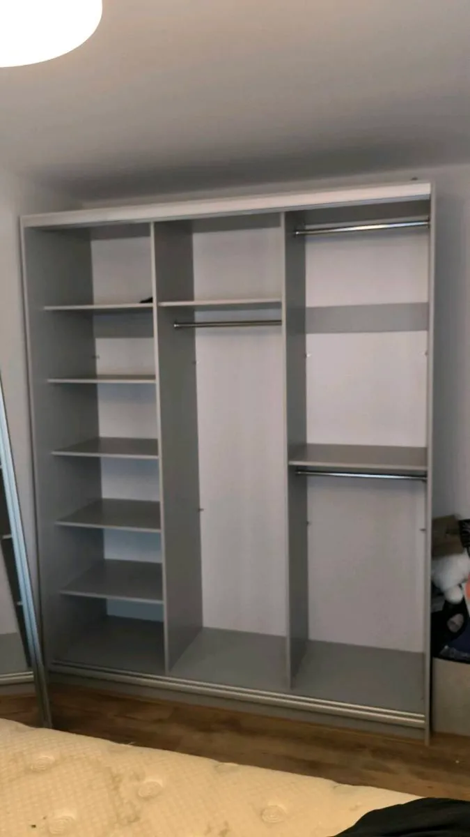 Sliding 3 Door Wardrobe Colour Grey - Image 2