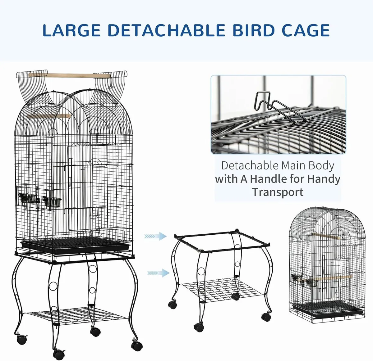 Large Metal Bird Cage with Stand and Wheels 137cm - Image 4